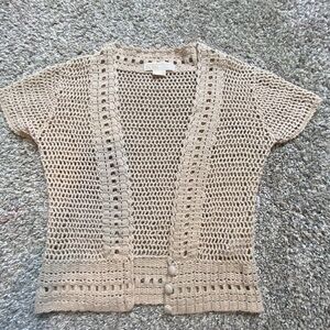 Michael Kors Tan Crochet Cardigan Sweater